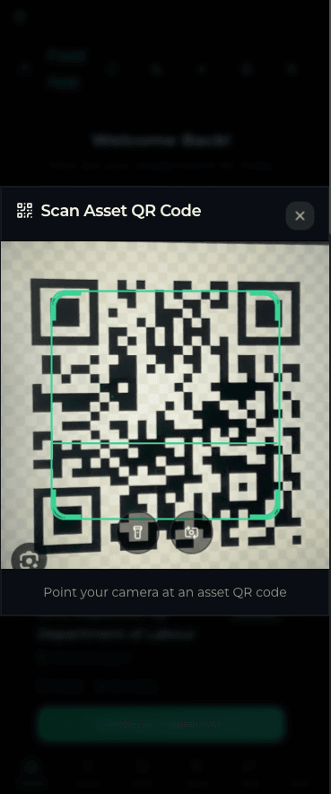 Inspecable field app QR scanning screen