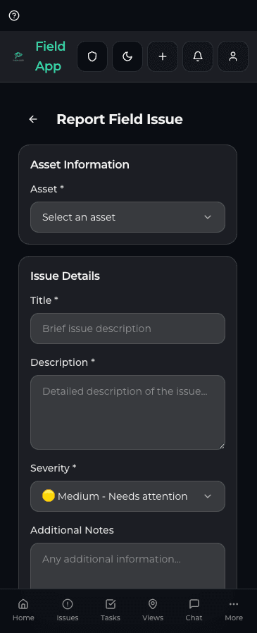 Inspecable issue reporting screen