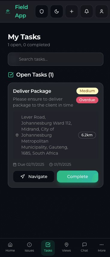 Inspecable field app tasks screen