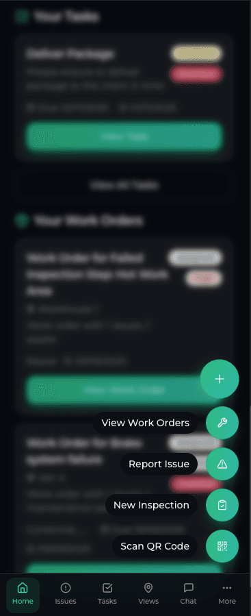 Inspecable Android app showing the field worker's list