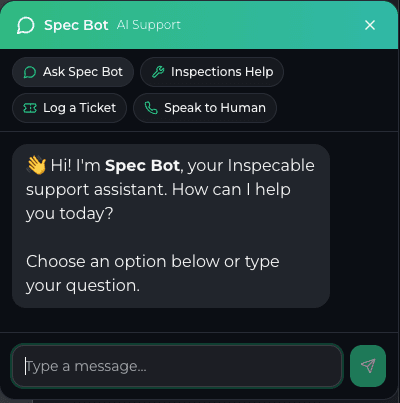 SpecBot assistant answering a question from the organisation's own records